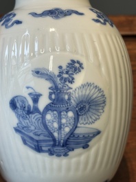 A fine Chinese blue and white silver mounted jar, signed Bo Gu Zhai 博古斎, Jiajing mark, Kangxi