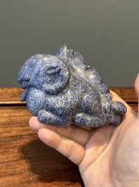 Groupe de sculptures en lapis-lazuli, quartz rose et autres pierres pr&eacute;cieuses, Chine, 19/20&egrave;me