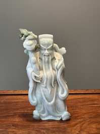A Chinese celadon and white jade figure of Lu Xing, 20th C.