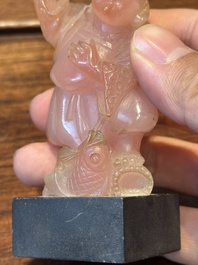 Groupe de sculptures en lapis-lazuli, quartz rose et autres pierres pr&eacute;cieuses, Chine, 19/20&egrave;me