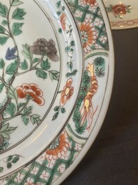 Three Chinese famille verte 'phoenix and peony' plates, Kangxi