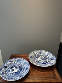 Two Chinese blue and white kraak porcelain dishes with birds and insects, Wanli