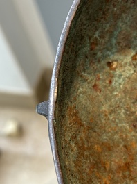 A Chinese bronze ritual wine vessel and cover, 'you', Yuan/Ming
