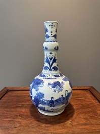 Een Chinese blauw-witte flesvormige vaas met geleerden, Transitie periode