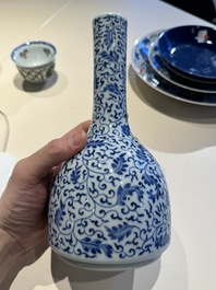 A Chinese blue and white 'lotus scroll' bottle vase, Yongzheng mark and possibly of the period