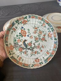 Three Chinese famille verte 'phoenix and peony' plates, Kangxi
