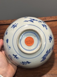 A Chinese blue and white 'Hatcher cargo' bowl with floral design, Transitional period