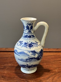 A Chinese blue and white ewer with landscape design, Transitional period