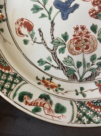 Three Chinese famille verte 'phoenix and peony' plates, Kangxi