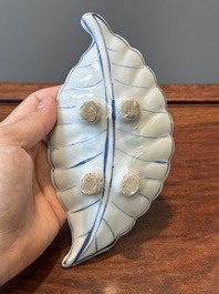 A rare Chinese blue and white leaf-shaped ko-sometsuke dish for the Japanese market, Tianqi