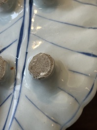 A rare Chinese blue and white leaf-shaped ko-sometsuke dish for the Japanese market, Tianqi