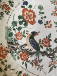 Three Chinese famille verte 'phoenix and peony' plates, Kangxi