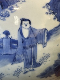 Een Chinese blauw-witte flesvormige vaas met geleerden, Transitie periode