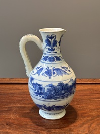 A Chinese blue and white ewer with landscape design, Transitional period