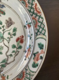 Three Chinese famille verte 'phoenix and peony' plates, Kangxi