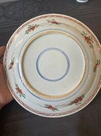 Three Chinese famille verte 'phoenix and peony' plates, Kangxi