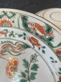 Three Chinese famille verte 'phoenix and peony' plates, Kangxi