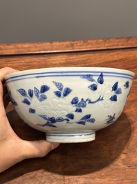 A Chinese blue and white 'Hatcher cargo' bowl with floral design, Transitional period