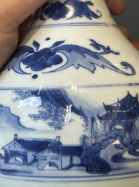 A Chinese blue and white ewer with landscape design, Transitional period