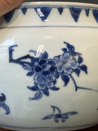 A Chinese blue and white covered bowl with floral design and gilt bronze mounts, Transitional period