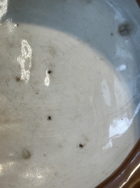 A rare Chinese Swatow slip-decorated brown-glazed tripod censer with cranes, Ming