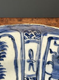 Two Chinese blue and white kraak porcelain dishes with birds and insects, Wanli
