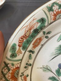 Three Chinese famille verte 'phoenix and peony' plates, Kangxi