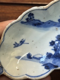 Coupe en forme de feuille en porcelaine de Chine en bleu et blanc de type ko-sometsuke pour le Japon, Tianqi