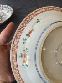 Three Chinese famille verte 'phoenix and peony' plates, Kangxi