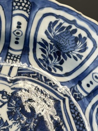 Two Chinese blue and white kraak porcelain dishes with birds and insects, Wanli