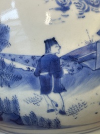 Een Chinese blauw-witte flesvormige vaas met geleerden, Transitie periode