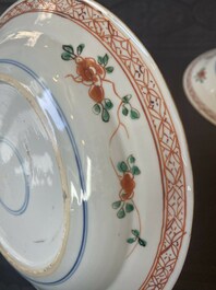 Three Chinese famille verte 'phoenix and peony' plates, Kangxi