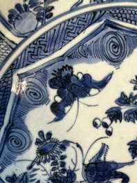 Two Chinese blue and white kraak porcelain dishes with birds and insects, Wanli