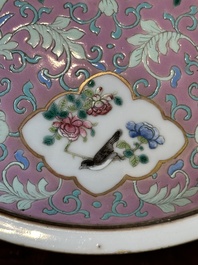 A Chinese iron-red-decorated covered bowl and a famille rose covered bowl, 19th C.