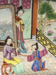 A pair of hexagonal Chinese Canton famille rose jardinieres on stands, 19th C.