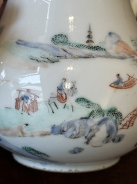 A Chinese famille rose teapot with landscape design, Yongzheng