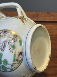A rare Chinese Canton famille rose covered sugar bowl, a cup and saucer, 19th C.