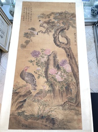 Yu Feian 于非闇 (1889-1959): 'Faisans sous le pin', encre et couleur sur soie