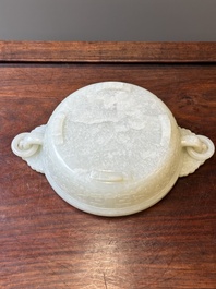 An important Chinese chrysanthemum-shaped very pale celadon jade marriage bowl, 18th C.