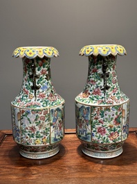 A pair of fine Chinese Canton famille rose 'Water Margin 水滸傳' vases, 19th C.