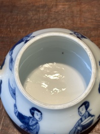 A Chinese blue and white 'Long Eliza' teapot and cover, Chenghua mark, Kangxi