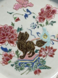 Four Chinese famille rose plates with flowers and animals, Yongzheng/Qianlong