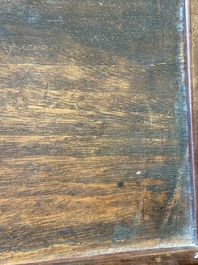 A rectangular Chinese famille verte plaque in a wooden faux bamboo frame, Kangxi