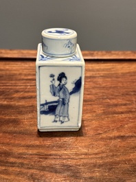 A rectangular Chinese blue and white 'Long Eliza' tea caddy and cover, Kangxi