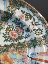 An oval Chinese monogrammed Canton famille rose dish, 19th C.