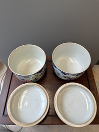 A pair of large Chinese famille rose jars and covers with floral design, Qianlong