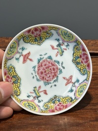 Five Chinese famille rose cups and six saucers with floral decor, Yongzheng/Qianlong