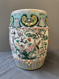 A Chinese famille rose garden seat with birds among blossoming branches, 19th C.