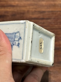 A rectangular Chinese blue and white 'Long Eliza' tea caddy and cover, Kangxi