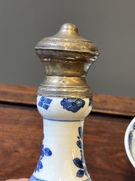 A Chinese blue and white bowl and a silver mounted vase, Shen De Tang Zhi 慎德堂製 mark, Kangxi